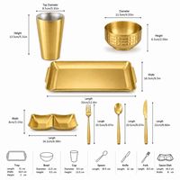 Ensemble de vaisselle de 36 pièces en acier inoxydable 304 de qualité alimentaire, sans BPA, comprenant assiettes carrées classiques, bols, tasses, couteaux, fourchettes, pour hôtel