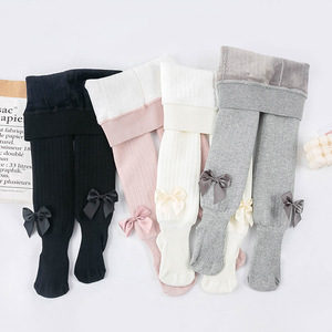 Nuovo arrivo Leggings da <span class=keywords><strong>bambina</strong></span> con fiocco <span class=keywords><strong>a</strong></span> <span class=keywords><strong>righe</strong></span> collant Leggings in pile per bambini collant caldi invernali spessi - Product Image 1