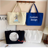 Tas Belanja Kanvas Katun Warna Solid 12oz/16oz Kapasitas Besar untuk Wanita, Tas Tote Katun yang Dapat Digunakan Kembali dengan Logo Cetak Kustom