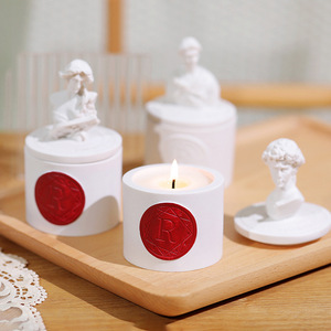 Scented Candle With Statue Lid White Round Classic Style For Indoor Decor - Product Image 1