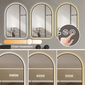 กระจกอัจฉริยะขนาด28x48ทรงสี่เหลี่ยมพร้อมหน้าจอ LED และแสดงเวลาอุณหภูมิสามสีติดผนังกระจกโต๊ะเครื่องแป้งทันสมัย - Product Image 2