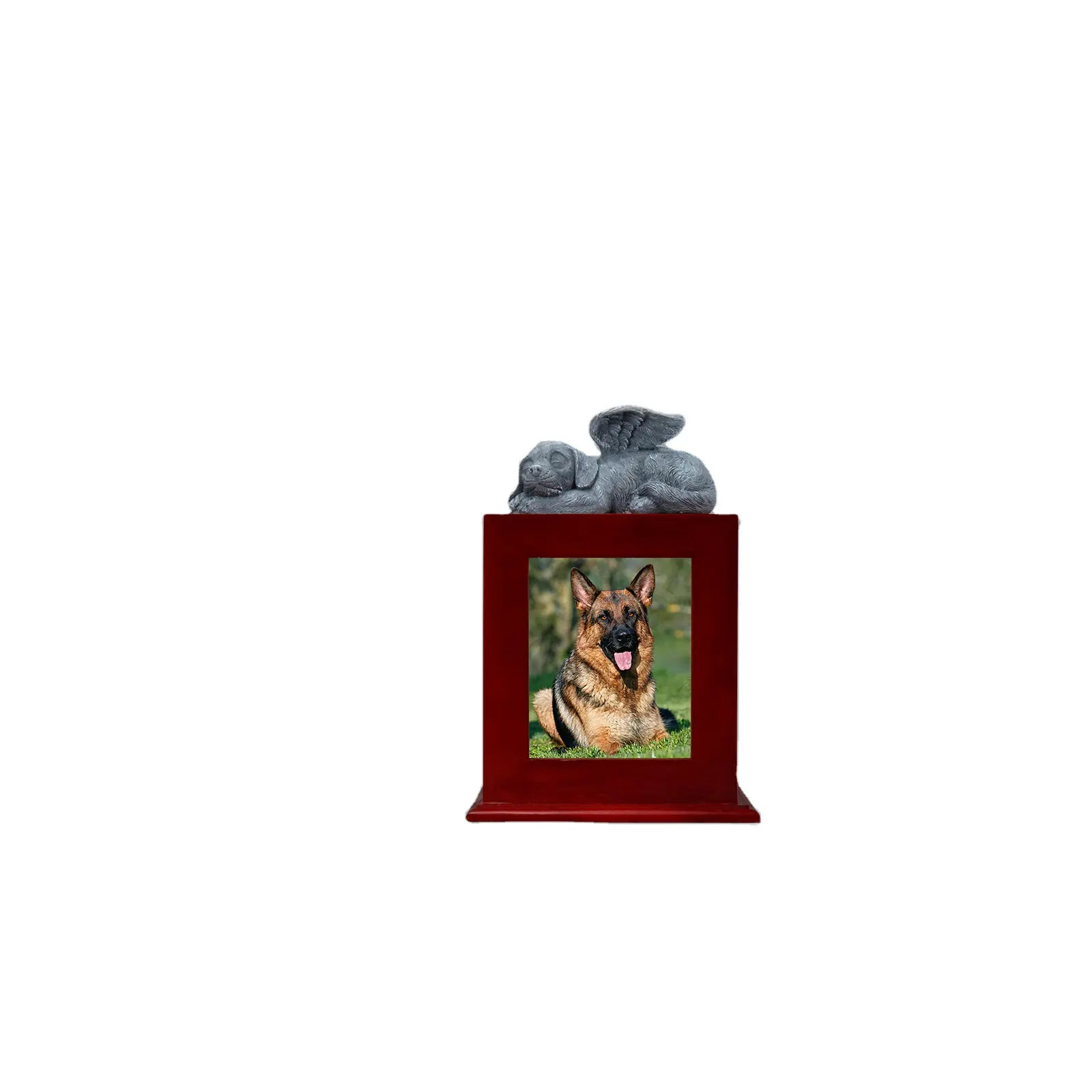 2024 hot sale Photo Frame Design Red Pet Funeral Memorials & Funerary Caskets Supplies Caskets Box Wooden Pet Urn