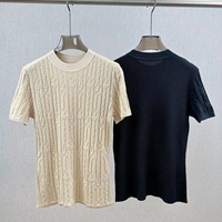 Haut à manches courtes pour femme, col rond, couleur unie, coupe ajustée, mélange de laine, haut à manches courtes printemps-été