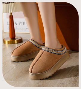 Pantuflas Casuales de Estilo Étnico para Mujer con Pelaje para Otoño e Invierno, Mocasines con Suela Gruesa de EVA para Aumentar Altura, Esponjosas, Cálidas y Suaves - Product Image 1