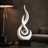 Sculpture moderne en résine blanche en forme de flamme avec boule de cristal de 3 cm, ornement abstrait pour table, salon, bureau ou étagère