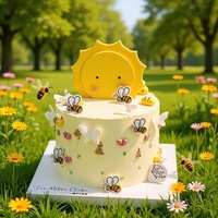 Décoration de gâteau en forme d'abeille comestible en papier gaufré jacquard, abeille jaune de dessin animé, accessoire de pâtisserie, décoration de gâteau d'anniversaire pour enfants