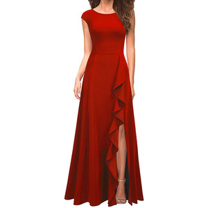 Vestido Largo de Fiesta Elegante y Sexy para Mujer, con Bolsillos, Volantes y Abertura, Vestido de Noche Negro para Damas - Product Image 4