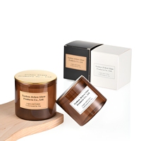 Lampe à huile parfumée artisanale en verre ambré de 15 oz à large ouverture, support vide de luxe avec couvercle en bois et logo pour Noël