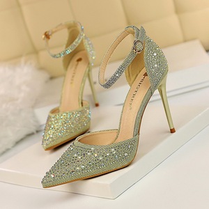 Zapatos Mujer Tacon Pumps Design Crystal Rhinestone <b>Glitter</b> Sandals Ladies Pointed Toe Heels for Women Dress Shoes - Product Image 2