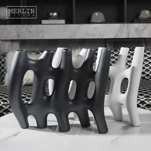 Merlin металлические глазурованные черные керамические украшения аксессуары с отверстиями современный уникальный дизайн матовые настольные украшения для домашнего декора