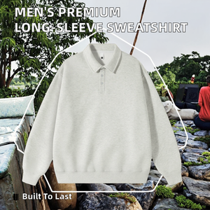 Sweat-shirt décontracté uni en coton polyester tricoté de haute qualité, anti-boulochage, coupe ample, manches longues, pour homme, 350 grammes, personnalisé, automne - Product Image 2