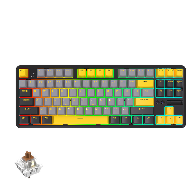 Ajazz K870T Pro 87 Keys Tri Mode Keyboard Hot-Swappable Brown Switch RGB Backlit Mechanical Gaming Keyboard