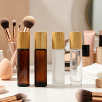 Flacon roll-on en verre ambré givré de 5 ml, 10 ml, 15 ml avec bouchon en bambou pour huile essentielle