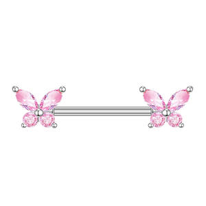 <span class=keywords><strong>Piercing</strong></span> de <span class=keywords><strong>pecho</strong></span> recto estilo punk de cobre con circonita de mariposa para comercio electrónico transfronterizo, joyería unisex de 14 mm de longitud de barra - Product Image 4