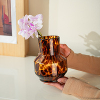 Vase de table haut en verre artistique ambre moderne, ensemble créatif léopard, pour fleurs hydroponiques, décoratif de mariage, double paroi transparente