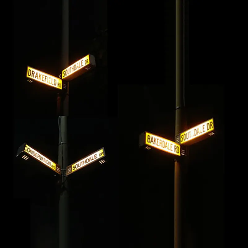 Sinal de alumínio LED para estradas LED personalizado de fábrica Sinal de identificação de ruas LED para estradas externas