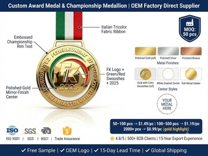 Medalla de Premio Personalizada de Aleación de Zinc con Acabado Dorado Espejo y Grabado Láser del Logotipo FK 2025, Campeonato <span class=keywords><strong>Italiano</strong></span> de Combate, con Cinta de la Bandera Italiana, Duradera - Product Image 3