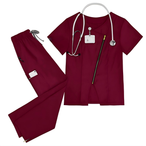 Ensemble de blouses médicales pour femmes, uniforme d'infirmière, tenue de travail, fermeture éclair sur le devant, manches courtes, tissu sergé, pour l'hôpital - Product Image 6