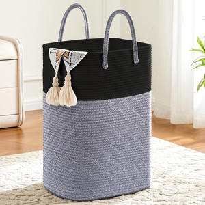 Panier de rangement pliable en corde de coton tressée pour vêtements et articles ménagers, avec poignées – Meilleures ventes - Product Image 2