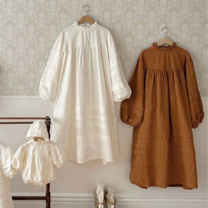 Versione Coreana dell'Abbigliamento Primaverile e Autunnale per Genitori e Figli, Vestito alla Moda per Ragazze con Colletto in Pizzo e Maniche a Palloncino, Coordinato Madre-Figlia - Product Image 6