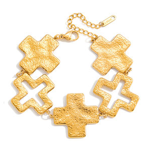 J & D Vintage 18K altın paslanmaz çelik dövme çapraz bilezikler - Product Image 6