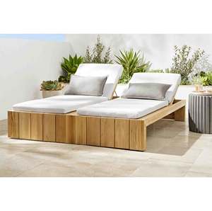 Chaises longues doubles en teck pour jardin, mobilier <span class=keywords><strong>de</strong></span> plage, détente et <span class=keywords><strong>bain</strong></span> <span class=keywords><strong>de</strong></span> <span class=keywords><strong>soleil</strong></span>, lit <span class=keywords><strong>de</strong></span> jour en bois d'extérieur - Product Image 2