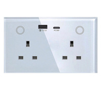 Prise murale intelligente JRUMP 147 avec double USB+C, panneau en verre, 6 prises A+C, mesure de la consommation d'énergie, Zigbee 13A, prise intelligente Tuya, prise murale UK, PD20W