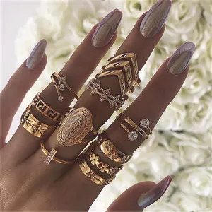 New Letter Gold 13 Pieces Mary Knuckle Ring Set Women