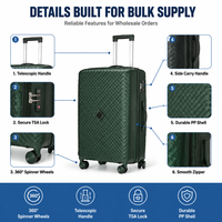 Valise de voyage personnalisée avec logo, coque rigide en PP, vert foncé, coque côtelée, poignée de transport, assortiment en stock