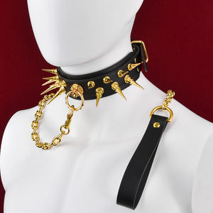 FUNSM <span class=keywords><strong>BDSM</strong></span> Collar con pinchos Bondage Gear Collar de cuero y correa de Metal SM Game Fetish Sex Toys Bondage Gear para parejas - Product Image 6