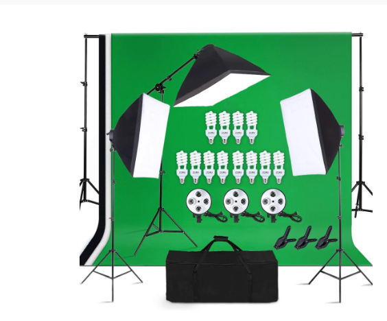 Photography Soft Box Lighting Kit Studio Photo Photo 2x3M Green Background for Camera With Muslin Backdrops Bulb Accessories