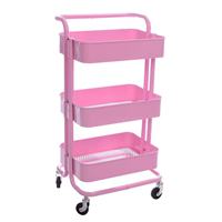 Chariot de rangement à 3 niveaux en métal avec poignée et roulettes pour salon, cuisine, bureau