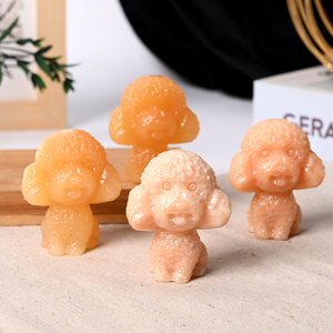 Venta al por mayor de animales de cristal natural: Cachorro de perro Bichón Frisé tallado en calcita amarilla - Product Image 1