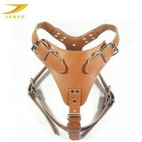 Harness Anjing Kulit Sintetis JANYO Custom Adjustable Heavy Duty dengan Aksesoris Logam Perak dan Hiasan Rivet, Anti Tarik