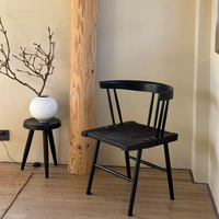 Chaise de salle à manger noire en bois de frêne carbonisé style Wabi-Sabi, assise en herbe Nakashima George, pour usage domestique, table à thé vintage rétro