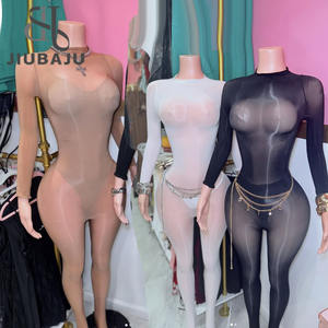 Combinaison intégrale sans couture à entrejambe ouvert, manches longues, effet brillant huileux, body érotique, collants en nylon lisses, costumes de cosplay - Product Image 2