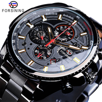 Montre automatique mécanique pour homme FORSINING FSG6909M4, cadran multifonction, date, acier inoxydable, marque sport, squelette