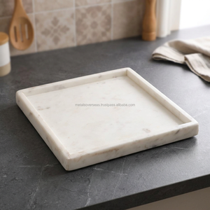 Plateau en marbre blanc de qualité supérieure, plateau de service décoratif, organisateur de table élégant en pierre naturelle pour la cuisine, la salle à manger, le salon - Product Image 6