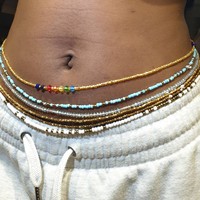 Chaîne de corps africaine élastique en perles de rocaille pour bikini, chaîne de taille colorée en cristal africain pour adulte