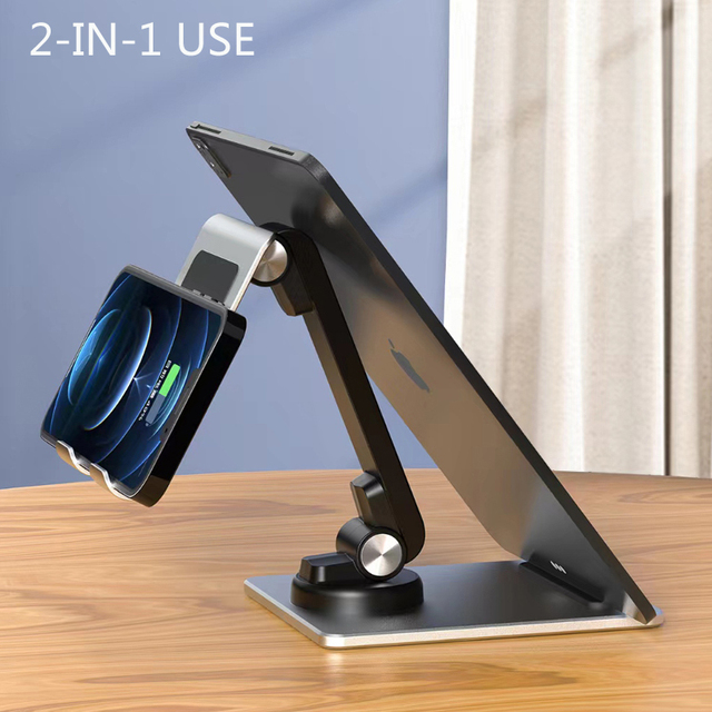 Universal 2-in-1 New Design 360 Degree Rotating Desk Portable Foldable Aluminum Mobile Phone Tablet Stand Holder