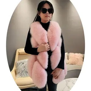 Donne personalizzate all'ingrosso primavera inverno caldo vera pelliccia di volpe gilet in bianco nero rosa grigio colore