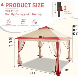11 'x 11' Portable Pop Auvent Tente Installation Facile <span class=keywords><strong>Pliable</strong></span> Cadre En Métal Gazebo <span class=keywords><strong>Moustiquaire</strong></span> Rideaux pour <span class=keywords><strong>Abri</strong></span> Extérieur D'été - Product Image 2