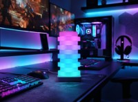 Lampe de table cube rechargeable NEXcell RGBIC avec haut-parleur Bluetooth, télécommande par application et commande tactile
