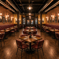 Ensemble de chaises rembourrées pour restaurant Ron Group Commercial Furniture, banquette en cuir capitonnée en forme de L, table carrée en bois