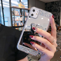 Étui de téléphone de luxe antichoc en TPU et résine effet miroir diamanté avec anneau de maintien pour iPhone 17 16 15 14 13 12 11 Pro Max
