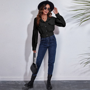 Vente flash : <span class=keywords><strong>Veste</strong></span> courte en <span class=keywords><strong>velours</strong></span> côtelé pour <span class=keywords><strong>femme</strong></span>, à boutons, style shacket, décontractée, manches longues, pour l'automne - Product Image 4