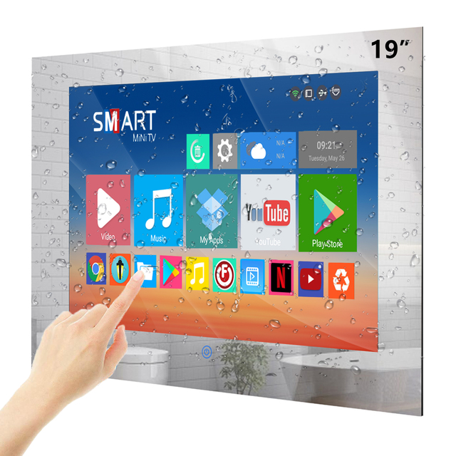 HAOCROWN Wholesale 19 Inch Touchscreen Smart Bathroom TV IP66 Waterproof Mirror TV Android TV