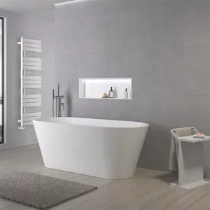 Hot Sale Solid Surface Free Standing Bathtub Simple Design Artificial Stone Bath Tub Luxury Acrylic Stone Bathtub