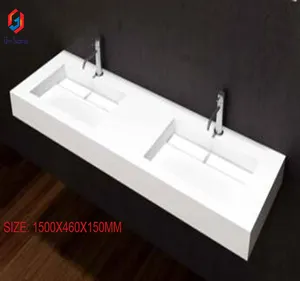 Long Artificial Marble square stone bathroom sink bathroom wall hung basin vanity double wash basin for project