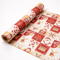 Recycelbares Weihnachts-Kraftpapier Rolle Individuell Bedrucktes Santa & Süßigkeiten Kraftpapier für Weihnachtsgeschenkverpackung & Basteln